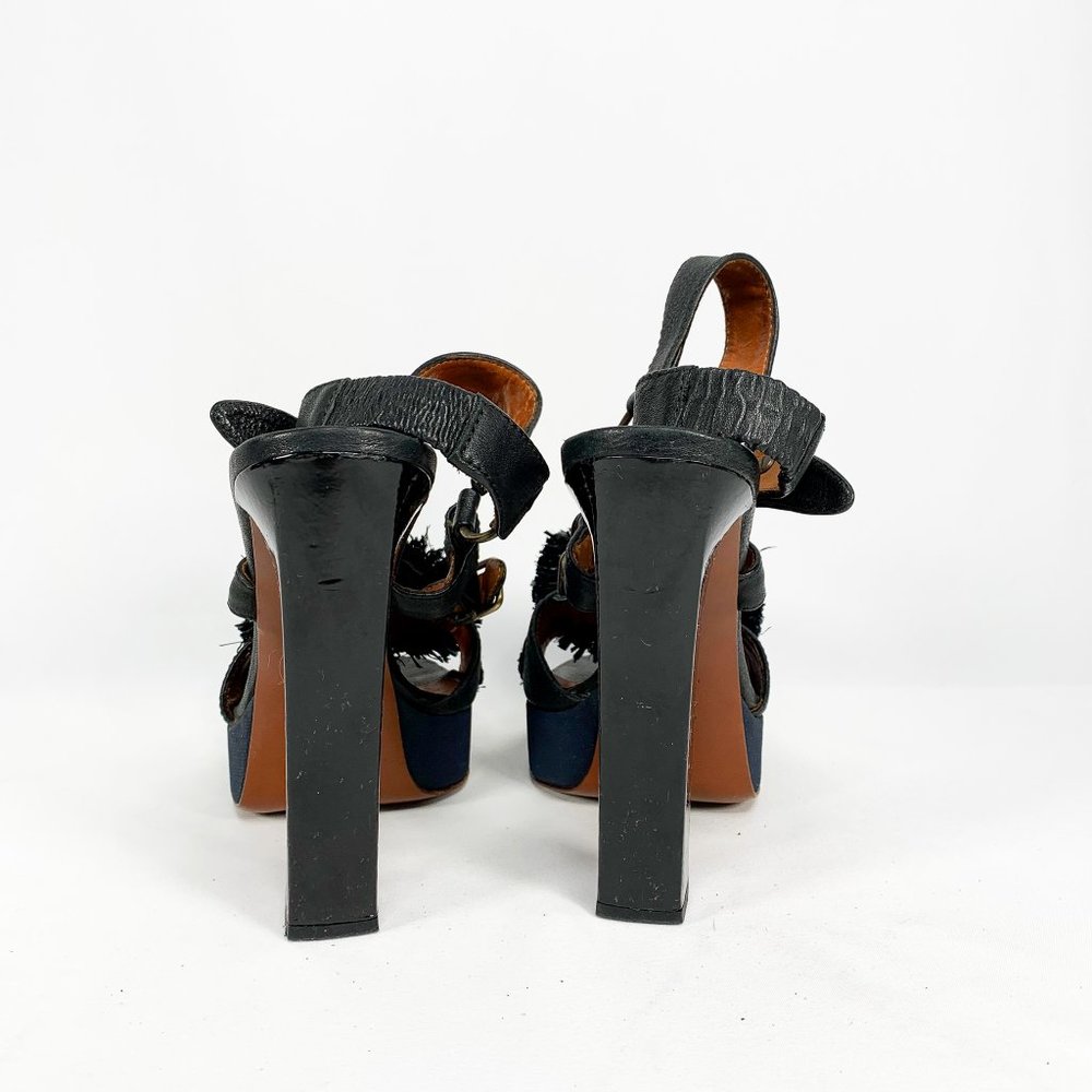 LANVIN Black Lametta Peep Toe Buckle Sandal Pumps - Picture 8 of 11